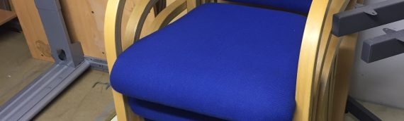 Stacked blue chairs