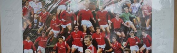 Legends of Old Trafford – Manchester United Multi Signed Print – Limited Edition with 29 Signatures including Sir Alex Ferguson, Sir Bobby Charlton and more – ref 5