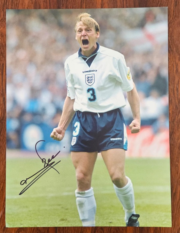 England defender Stuart Pearce celebrates after scoring in the penalty shoot out against Spain during Euro 96. 1